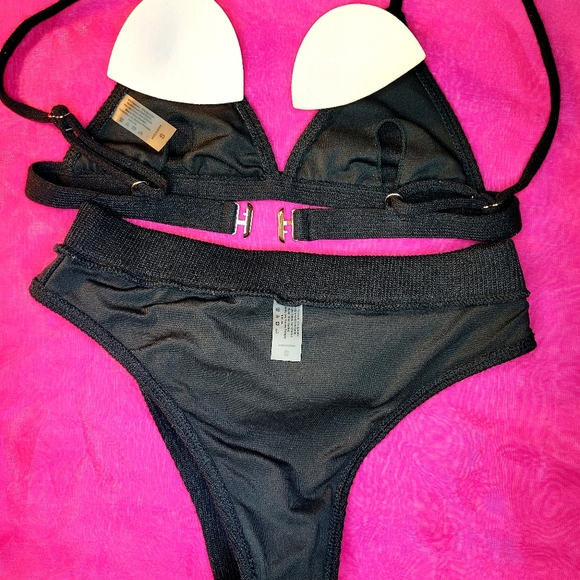 NEW SMALL AMAZON BLACK KNIT BIKINI 2 PIECE BIKINI SWIMSUIT BEAUTIFUL - Picture 6 of 8